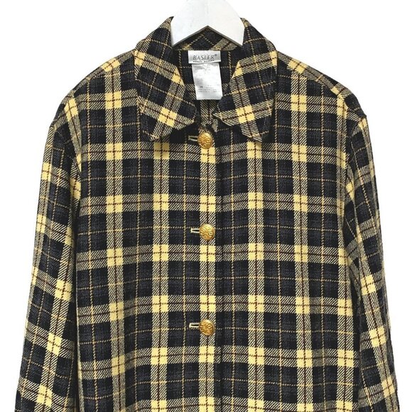 BASLER Shirt Jacket Size 8 S/M Yellow Gray Black Plaid Blazer - Picture 2 of 11